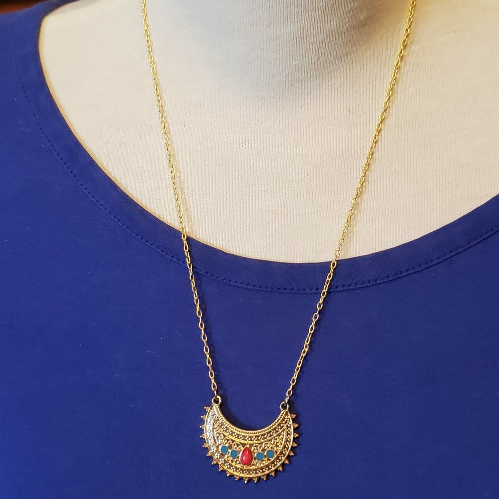 20" Gold Tone Tourque Pendant Necklace Tony Alexander Jewelry Artisan Fashion